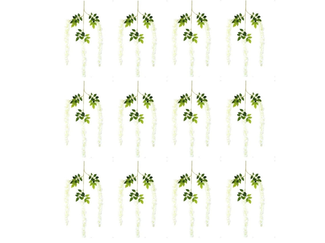 Laxiscreed Vaso Com 12 Ramos De Wisteria Artificial Branco Para Decoração
