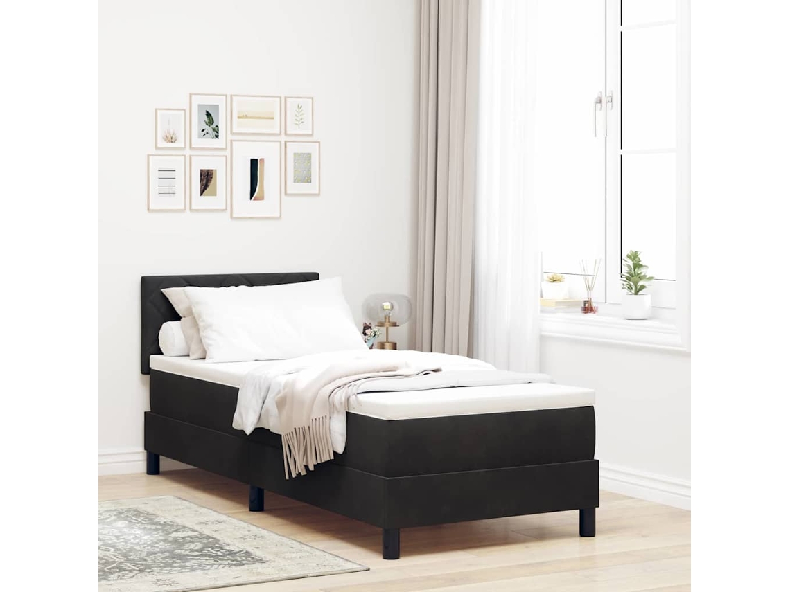 Vidaxl Cama Box Com Almofada Com Cabeceira Preto 80 X 200 Cm Veludo