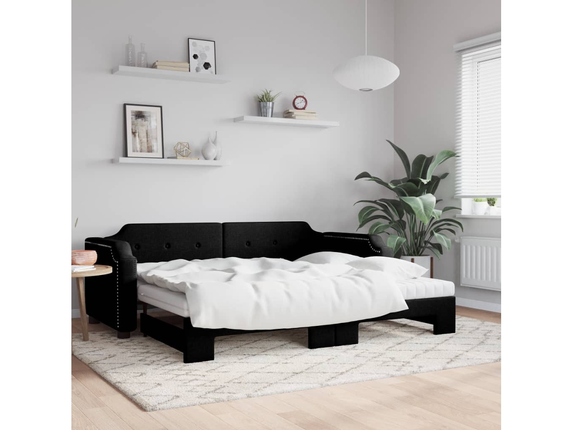 Vidaxl Sofá-cama Com Gavetão E Colchões 100x200 Cm Tecido Preto