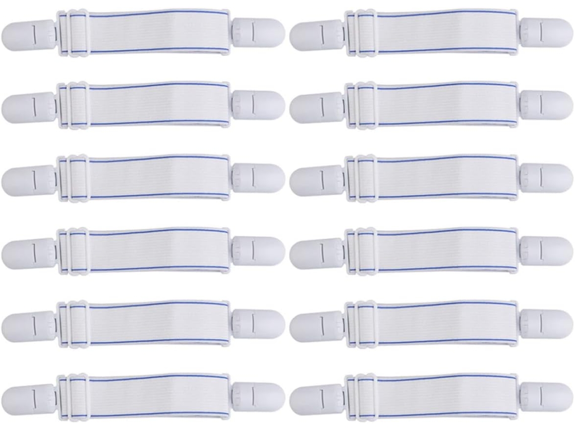 Fuoyloo Conjunto De 12-tiras Plástico E Lona Para Lençóis, Ajustáveis E Fáceis De Remover Fixar Em Casa