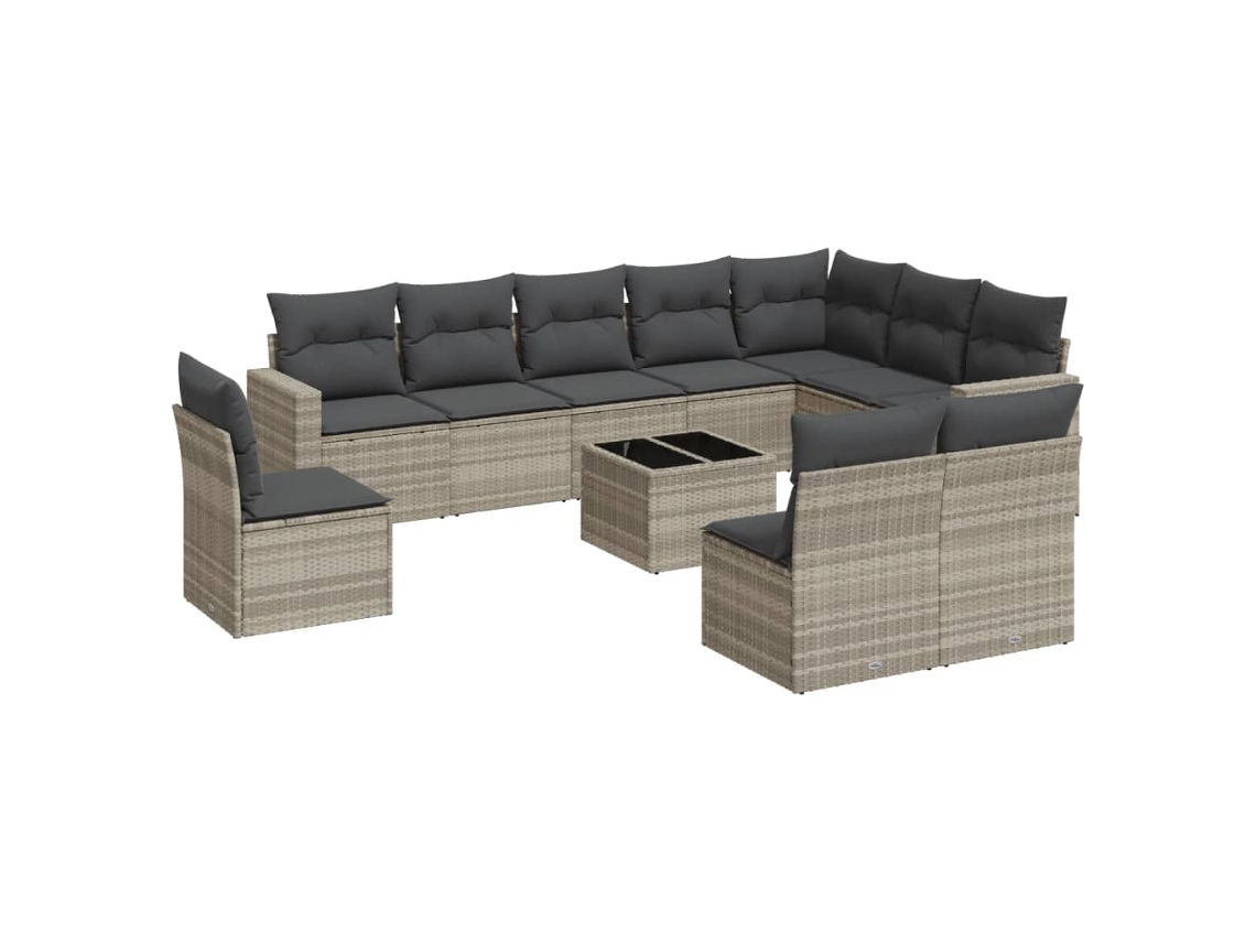 Maison Exclusive - 11 Pcs Conjunto Sofás De Jardim C/ Almofadões Vime Pe Cinzento