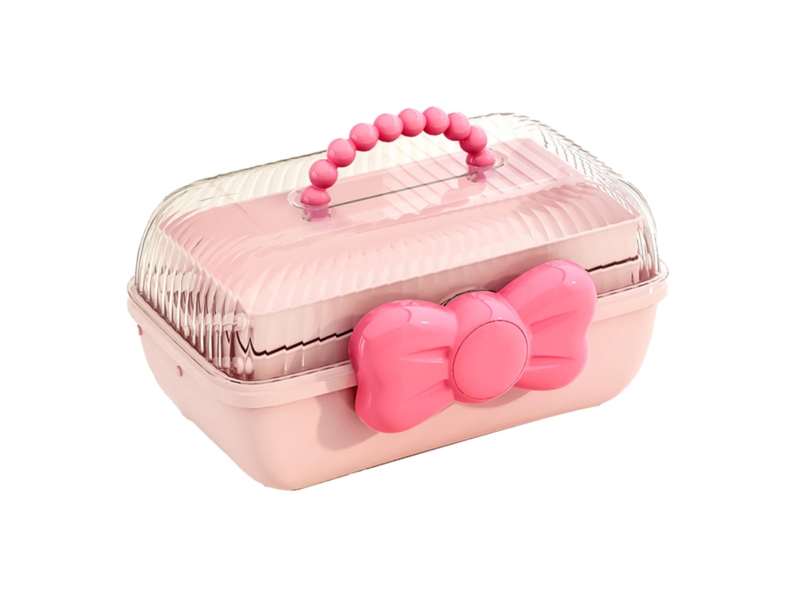 Caixa de armazenamento 3 camadas para acessórios de cabelo meninas com tampo transparente rosa com marca