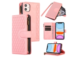 Capa Para Iphone 11 Pele Sintética Com Porta-cartões Rosa