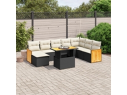 Vidaxl 9 Pcs Conjunto De Sofás P/ Jardim C/ Almofadões Vime Pe Preto