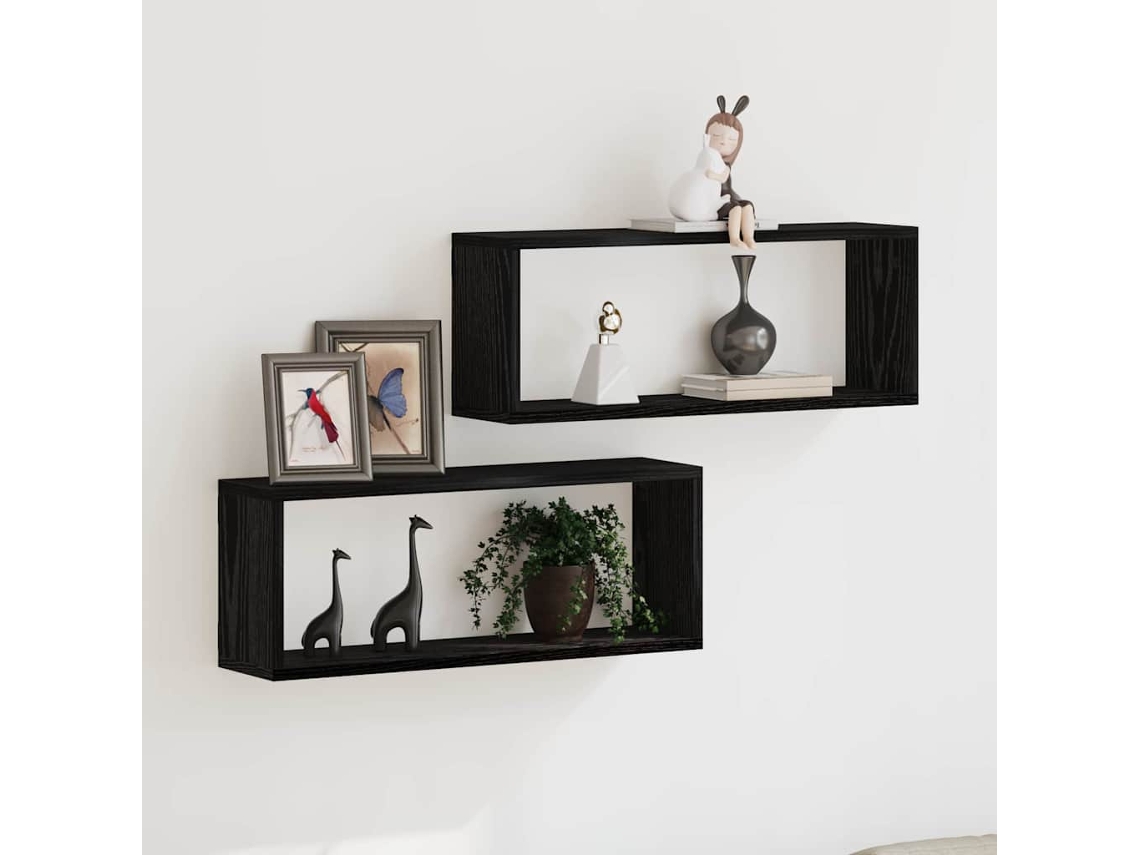 Vidaxl Prateleiras De Parede 2 Unid. Carvalho Preto 60 X 15 X 23 Cm