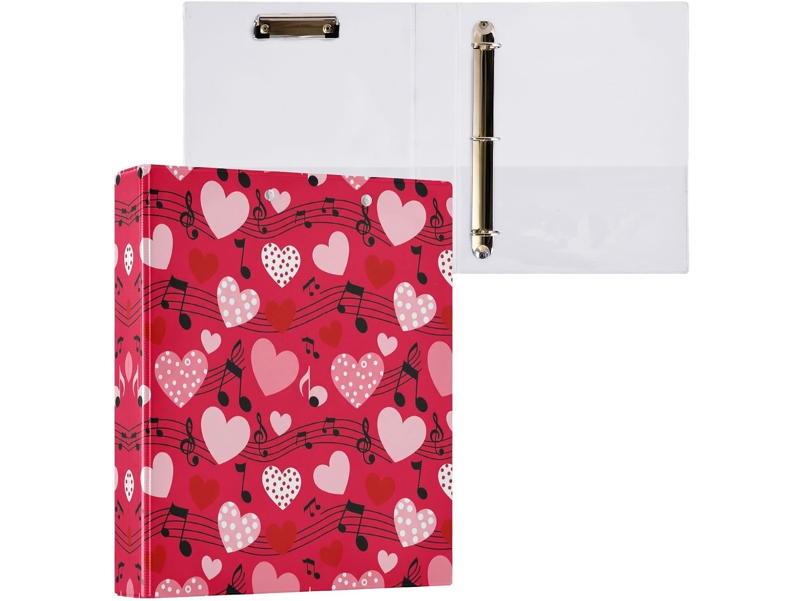 Pasta de 3 Argolas para Folhas Tamanho Carta , Linda com Formato Coração Rosa, Organizador Pra (27,9 X 21,6 Cm)