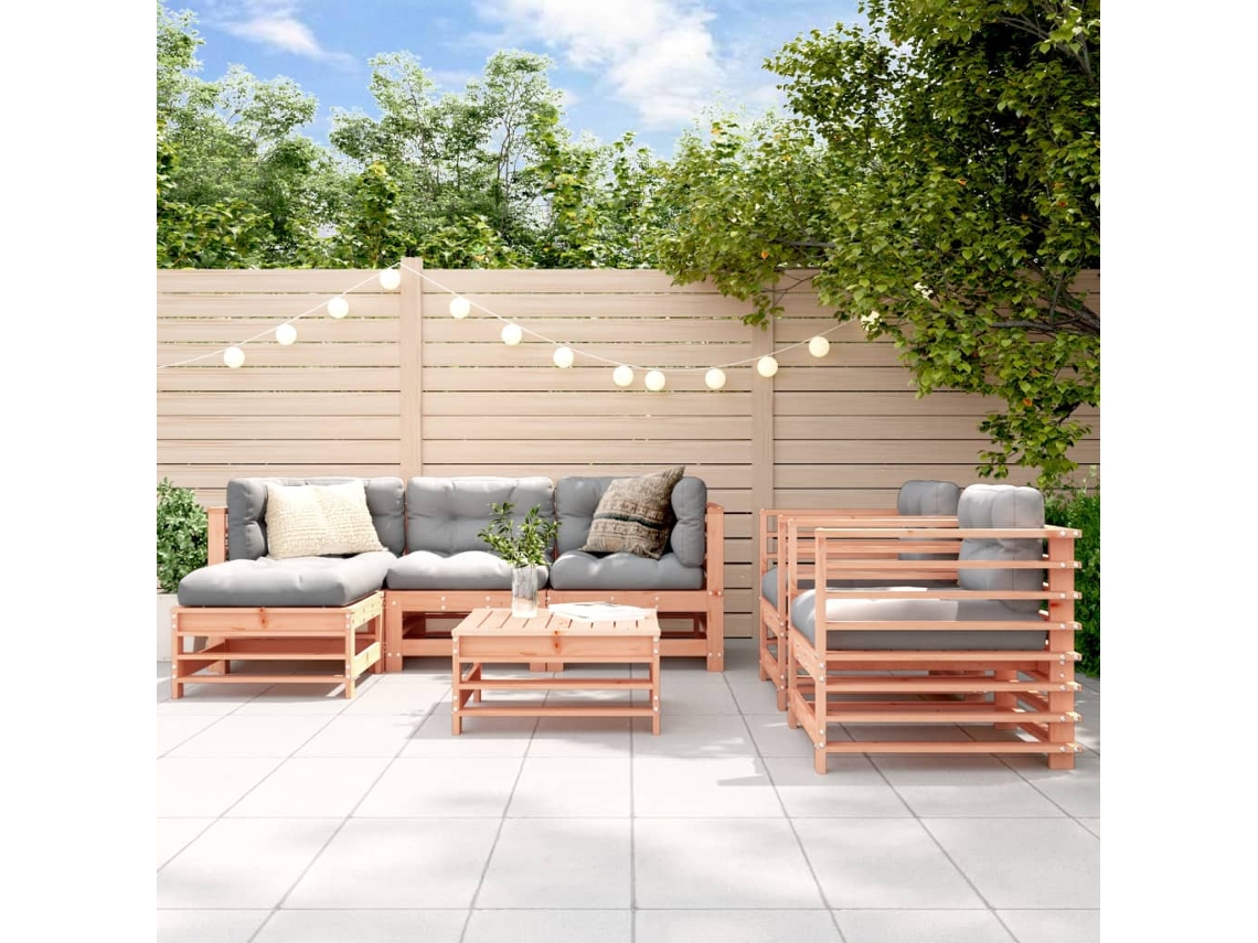 Vidaxl 7 Pcs Conjunto Lounge De Jardim Madeira De Douglas Maciça