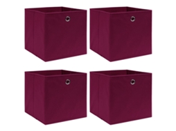 Vidaxl Caixas De Arrumação 4 Pcs 32x32x32 Cm Tecido Vermelho Escuro