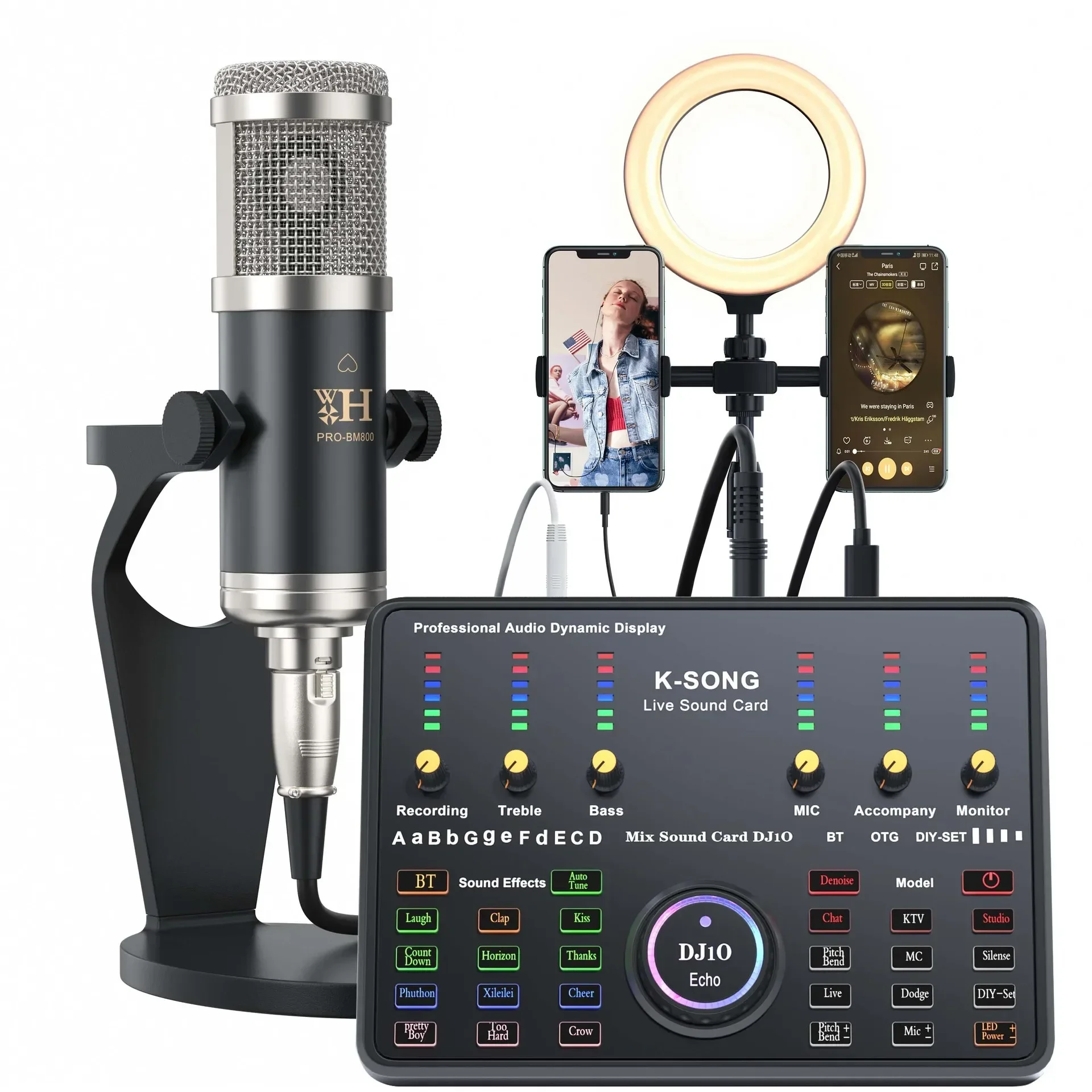 Kit de Placa de Som MDUG com microfone condensador de estúdio (quadrada, preta e prateada)