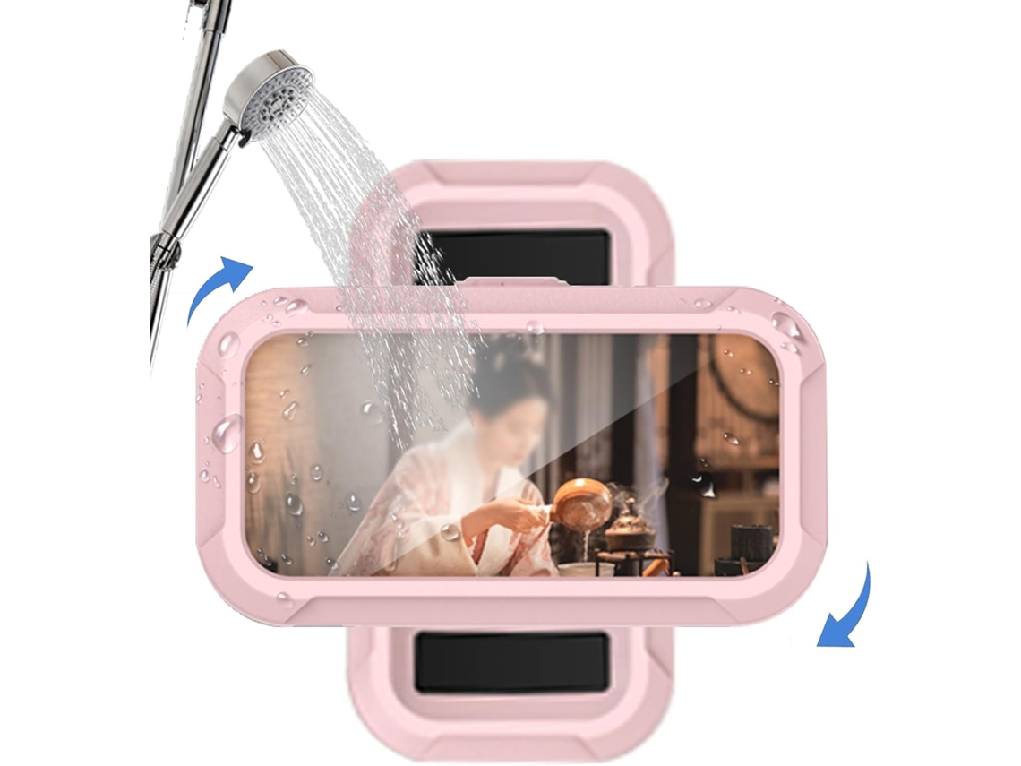 Suporte Para Telemóvel De Duche - Suporte Para Telemóvel - Montagem Na Parede - Impermeável - Rotação 360° - Autocolante Sem Furos - Ecrã Tátil - Rosa