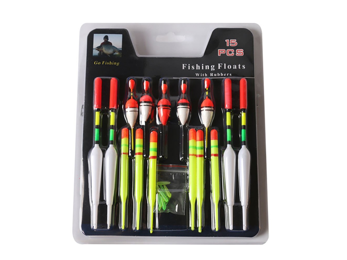 15 Peças Conjunto Flutuadores Pesca 3 Tamanhos