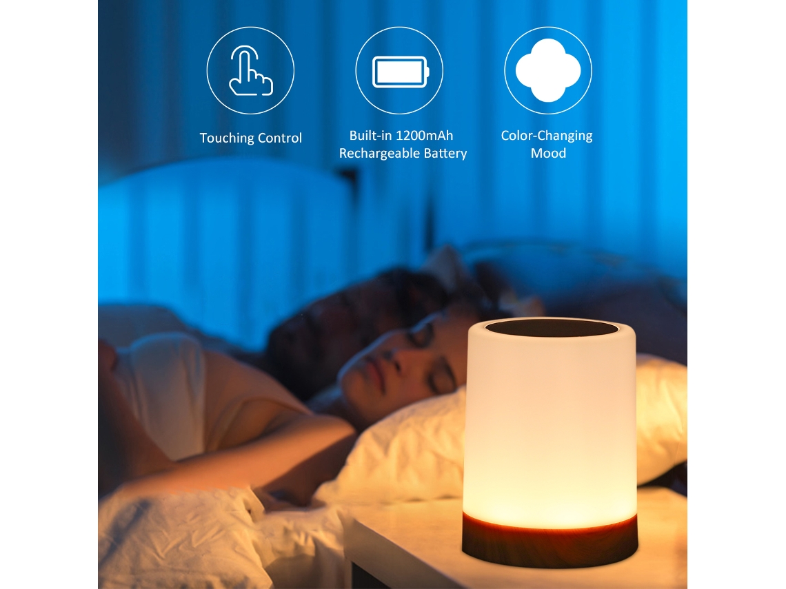 Luz de Mesa de Cabeceira com Controle Táctil Dimmable Rgb e Branco Quente Usb Recarregável | S/MARCA
