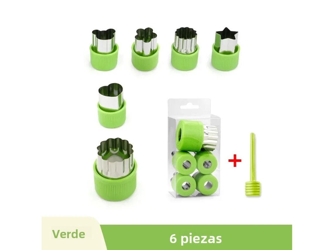 Conjunto De 6 Peças (verde) Moldes De Aço Inoxidável Para Frutas E Legumes, Cortadores De Petiscos Em Formato De Coração E Flor.