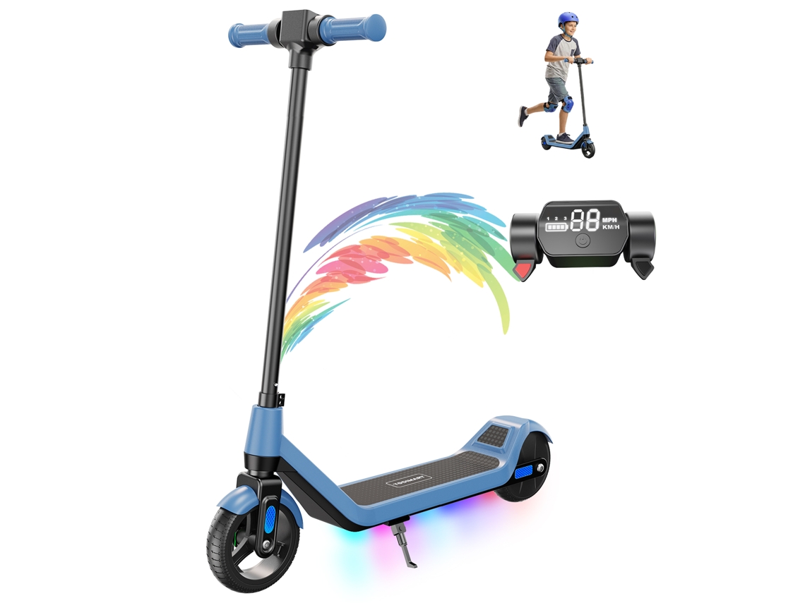 Trotinete Elétrica Todimart T1 Para Crianças Dos 6 Aos 12 Anos, Autonomia De 16 Km, Velocidade Máxima De 14 Km/h, Luzes Led Coloridas - Azul
