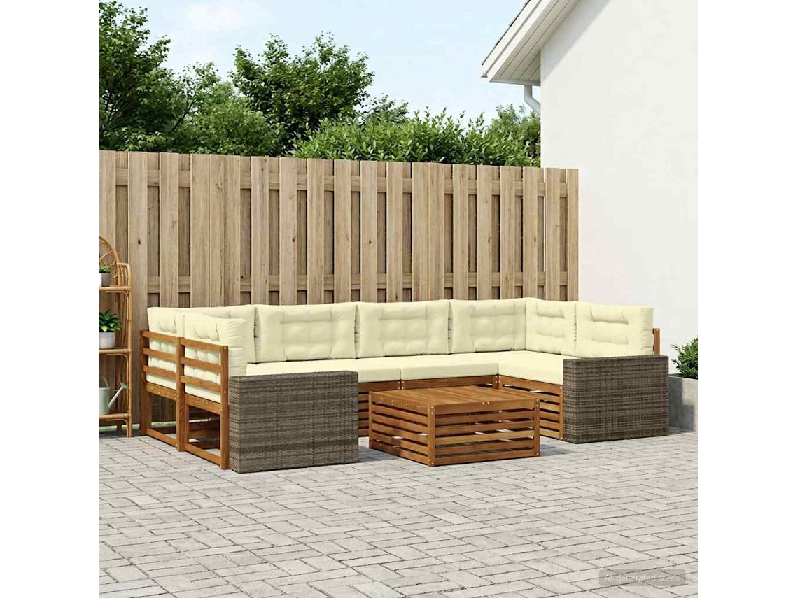 Vidaxl Conjunto De Sofás Para Exterior 7 Unid. Natural E Creme