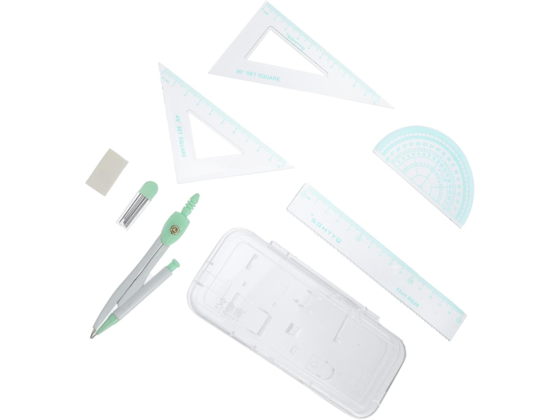Kit de desenho matemático portátil Yarnow, régua e compasso de plástico e metal para estudantes, ideal para decoração.