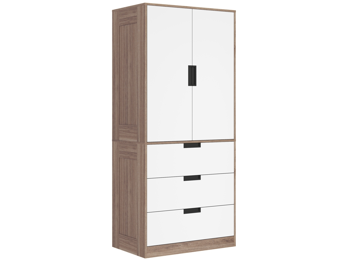 Armário 2 Portas com 3 Gavetas e Haste para Quarto, Marrom