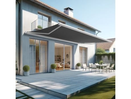 Toldo Coffre Hevoa Branco 6,00x3,50 Motorizado com socorro telecomando - Tela Cinza Escura