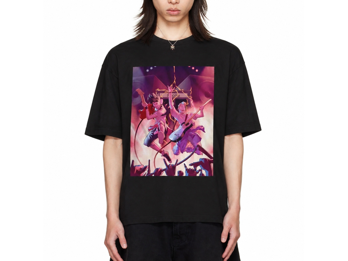 Rockinstone Bill And Ted Phone Rock Black Adult T-shirt Size:s