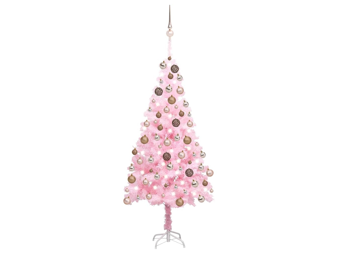 Vidaxl Árvore Natal Artificial Pré-iluminada C/ Bolas Pvc Rosa