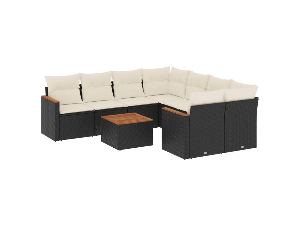 Conjunto de 9 Sofás para Jardim com Almofadões Vime Pe Preto MAISON EXCLUSIVE (9 pcs)