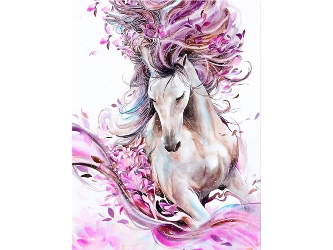 Kit De Pintura De Diamantes 5d Caballo Rosa 30x40cm Redondo Completo Para Decoración Y Regalos