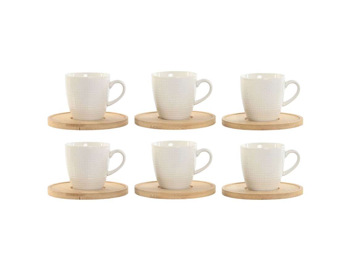 Conjunto De Chávenas De Café Home Esprit Branco Bambu Porcelana 90 Ml