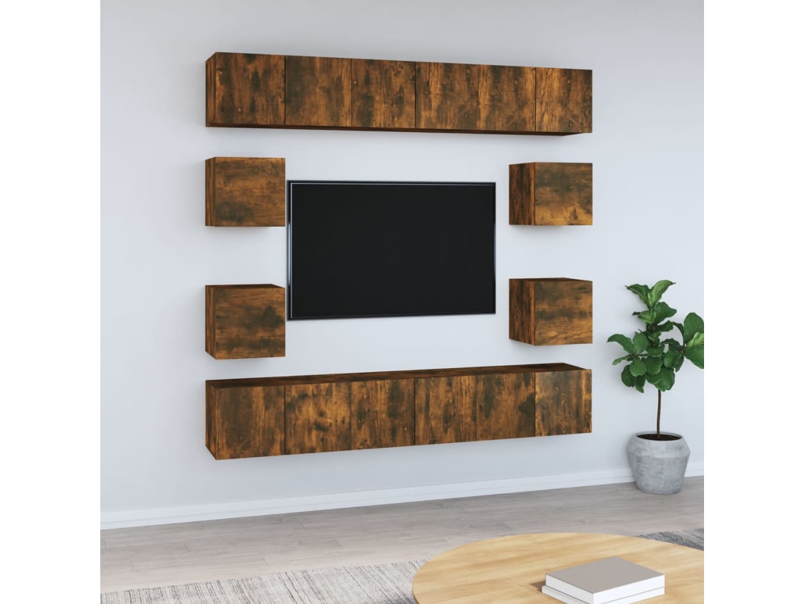 Conjunto Móveis De Tv 10 Pcs Madeira Processada Carvalho Fumado Dkd Home Decor