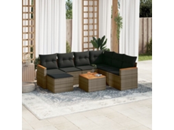 Jogo de Sofá Jardim 8 Peças C/ Almofadões Vime Pe Cinza Dkd Home Decor