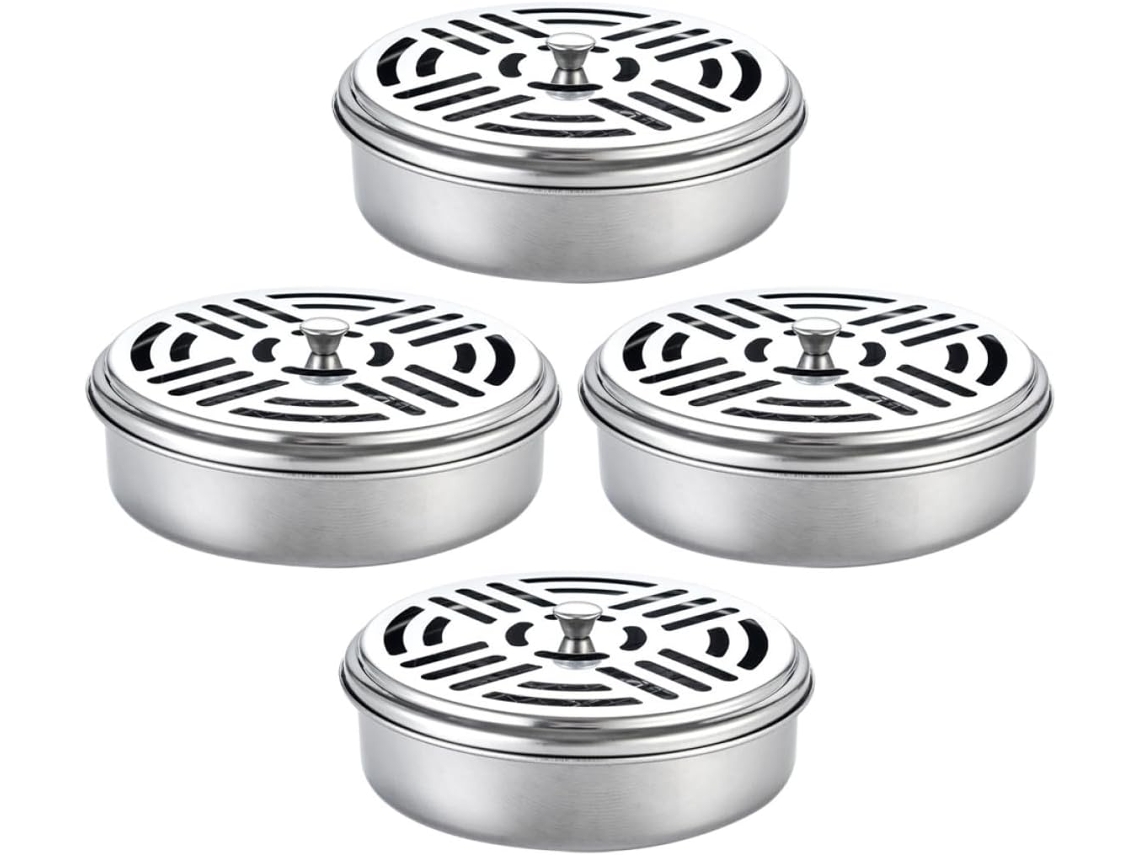 Suporte Para Espiral Repelente De Mosquitos Toyandona, Conjunto De 4 Peças, Em Aço Inoxidável Com Tampa Vazada, Textura