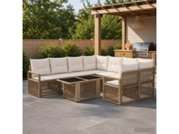 Vidaxl Conjunto De Sofá De Jardim 9 Unid. Bege E Branco Creme Vime Pe