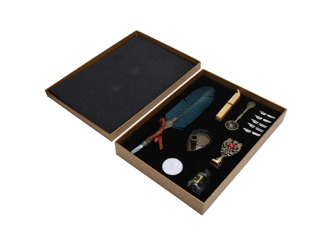 Set de Pluma Vintage com Tinta para Escrita Estudantes Regalo Caja Sp094935 Dourado Verde Preto