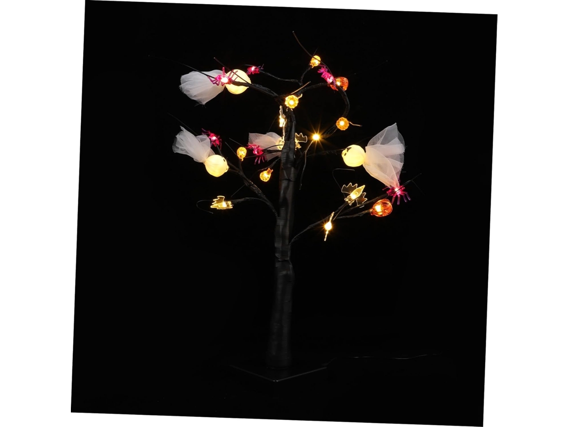 Luminária Decorativa de Halloween em Led, em Formato de Abóbora e Fantasma, Luz Branca Quente, com Desenho de Árvore e Paisagem. SFUSHOS