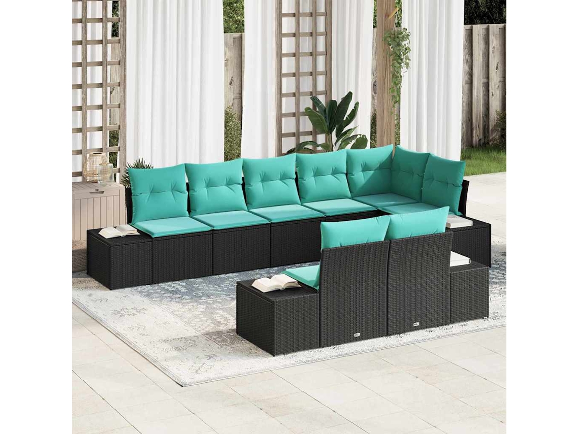 Vidaxl Conjunto De Sofá De Jardim 8 Unid. Preto Vime Pe