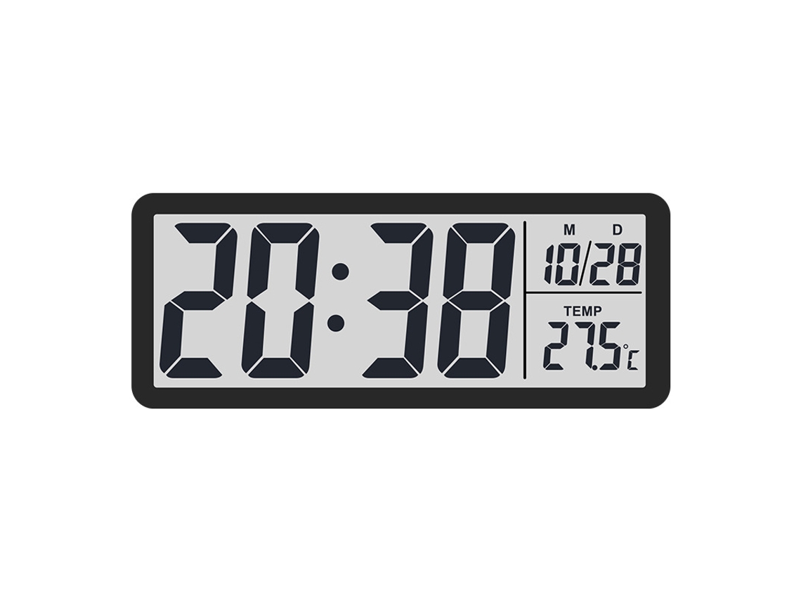 Relógio De Parede Lcd Simples Com Visor De Temperatura E Umidade, Mostrando Temperatura, Data E Hora No Formato De 12/24 Horas, Preto. Sfushos