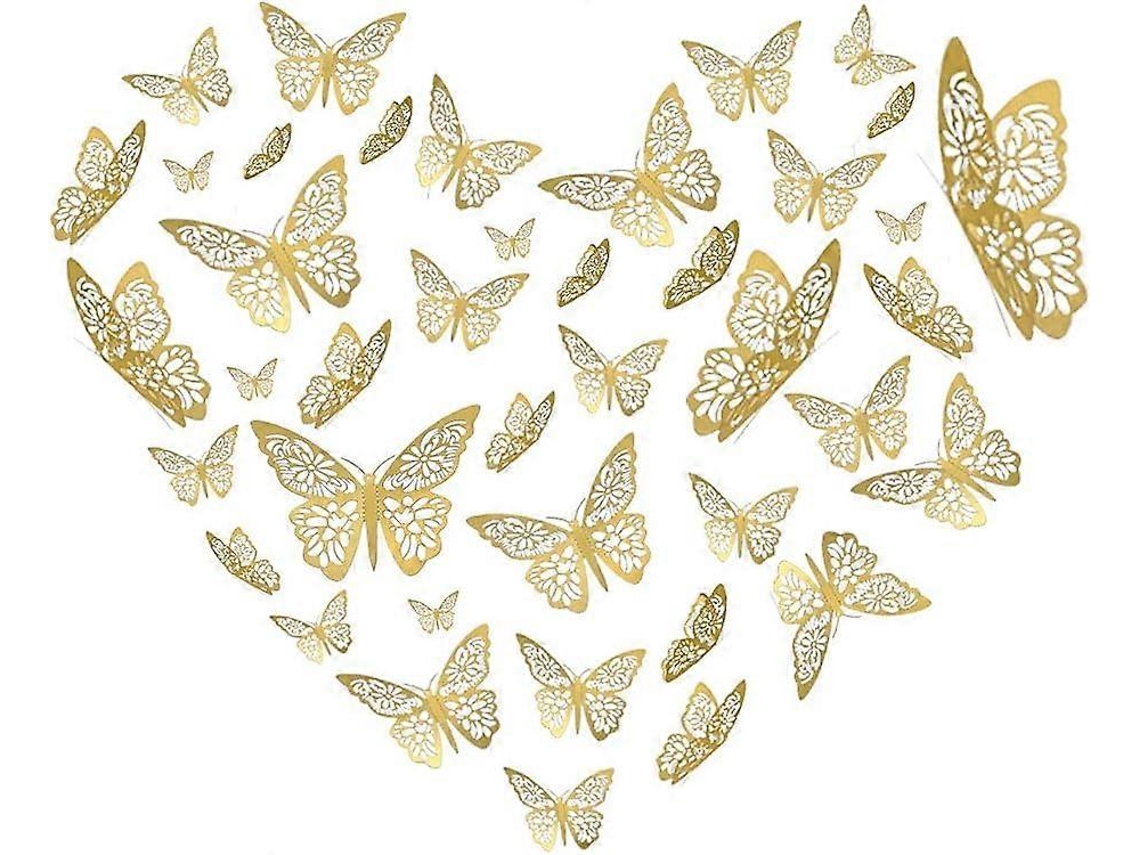 Adesivo De Parede De Borboleta, 48 Peças, Dourado, Arte 3d, Removível, Decoração Mural, Faça Você Mesmo, Decoração Voadora Slowmoose
