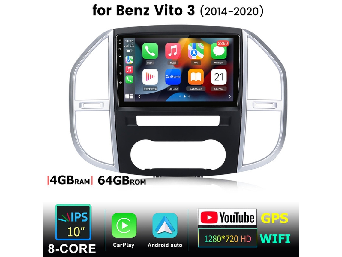 Gps Rádio Android Vito 3 Android Auto Sem Fio Tela 10 Polegadas Hd 4 64gb Wifi Gps Bluetooth 5.0 OEM