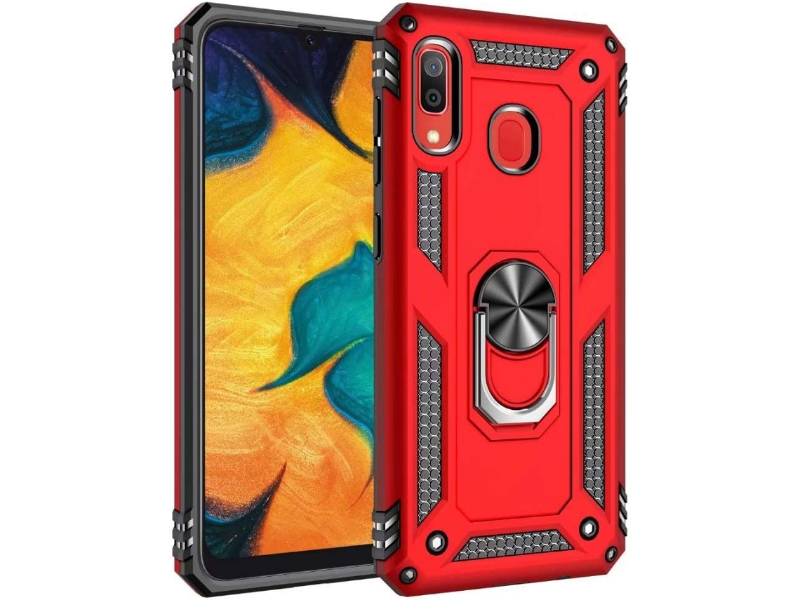 Capa Protetora Anel Filme para Samsung Galaxy A30 HONGWE. Vidro Temperado Anti-Choque Magnética Vermelho