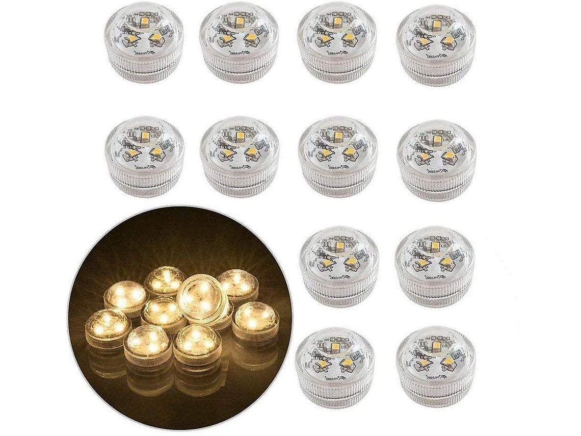 Luzes Subaquáticas Sem Chama com 12 Leds, Alimentadas por Bateria, Submersíveis e À Prova D'água BRILVIBERA (branco Quente)
