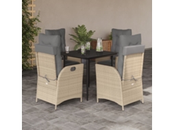 Vidaxl 5 Pcs Conjunto De Jantar P/ Jardim Com Almofadões Vime Pe Bege