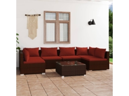Vidaxl 7 Pcs Conjunto Lounge Jardim C/ Almofadões Vime Pe Castanho