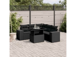 Vidaxl 6 Pcs Conjunto Sofás De Jardim C/ Almofadões Vime Pe Preto