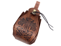 Bolsa de couro falso medieval, carteira portátil com cordão, martelo de lobo S/MARCA