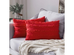 2 Capas De Travesseiro Decorativas Boho Lino Listras Jacquard Vermelho 12x20 Polegadas Para Sofá Sala Quarto