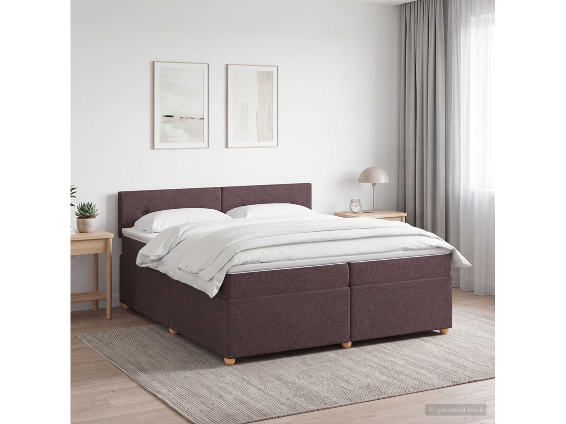 Vidaxl Cama Box Spring Com Colchão Marrom Escuro 200 X 200 Cm Tecido