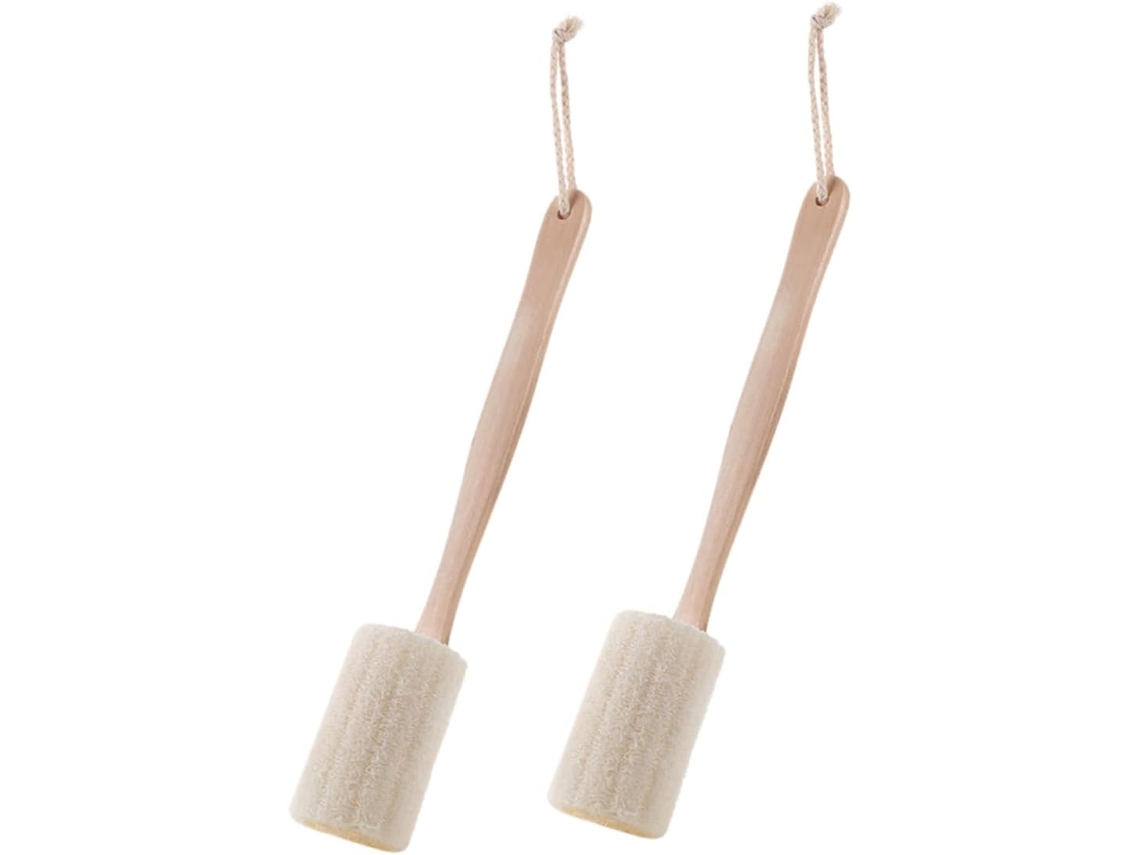 Escova De Costas Hemobllo Com Cabo Longo Em Bucha Vegetal E Madeira, 2 Peças, Fácil De Usar, Massagem Confortável