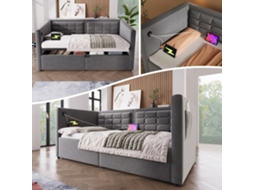 Sofá-cama 90x190 Cm Com Armazenagem Usb Type-c Grau