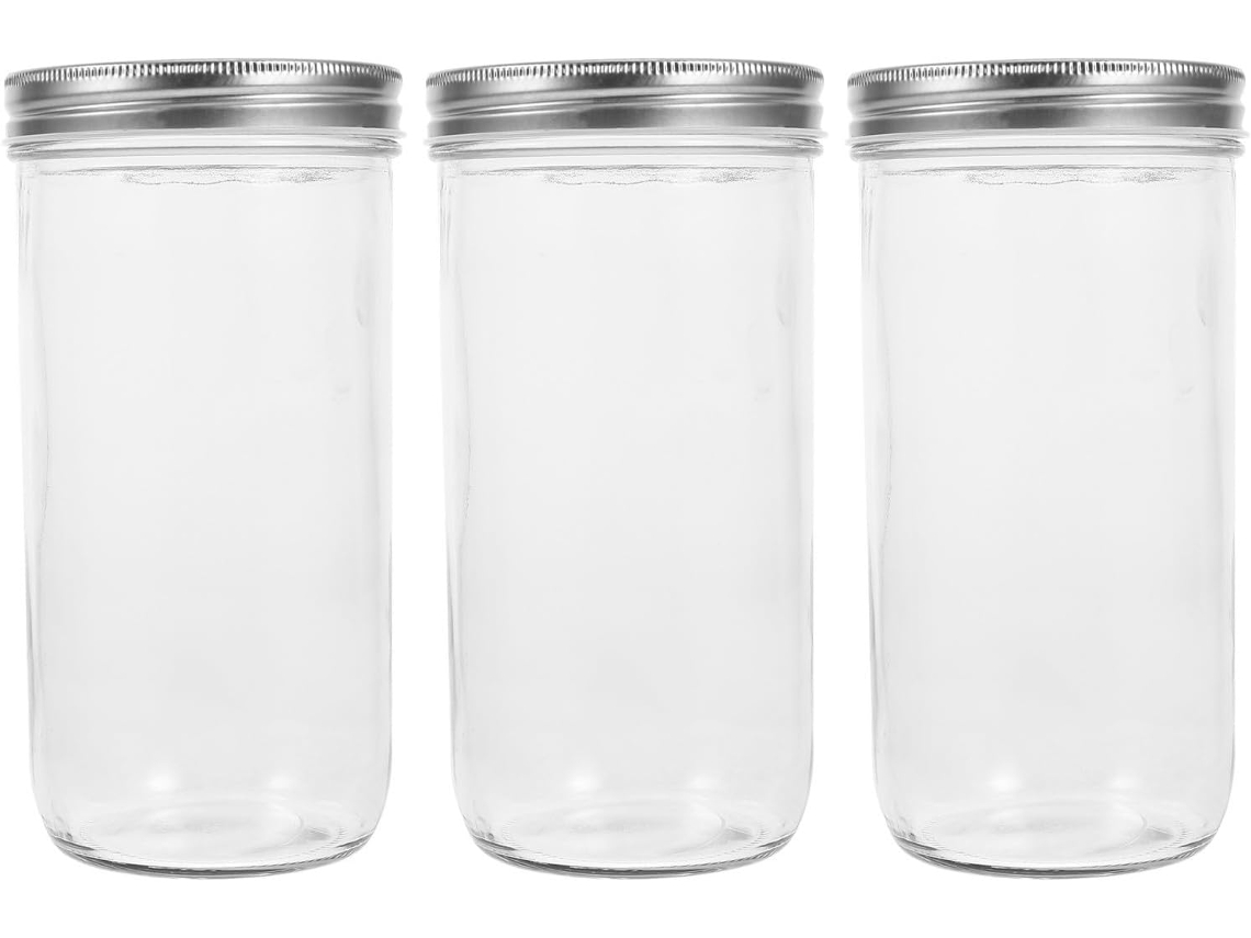 Conjunto De 3-potes Vidro Toyvian 1 Litro Com Tampa Hermética, Recipiente Grande Para Armazenar Grãos E Café, Fácil De
