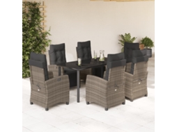 Conjunto 7 Peças Jantar P/ Jardim C/ Almofadões Vime Pe Cinza Dkd Home Decor