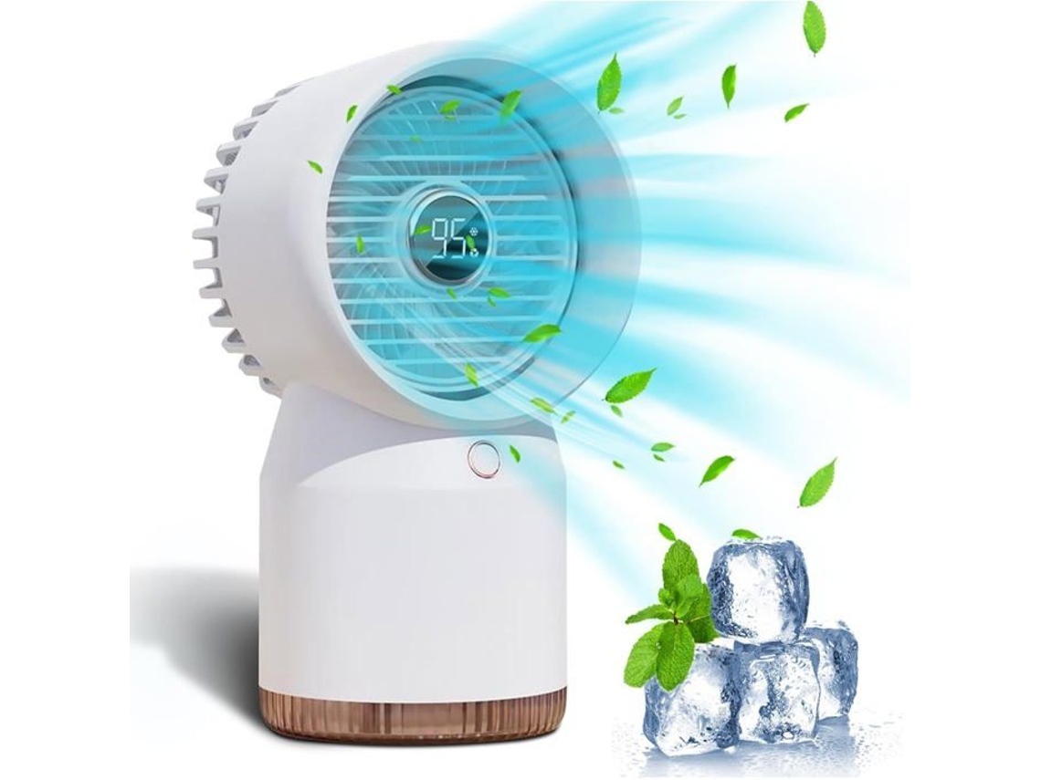 Ventilador pequeno com 3 temporizadores e 4 velocidades, climatizador evaporativo e luz noturna para casa e escritório. Brilvibera